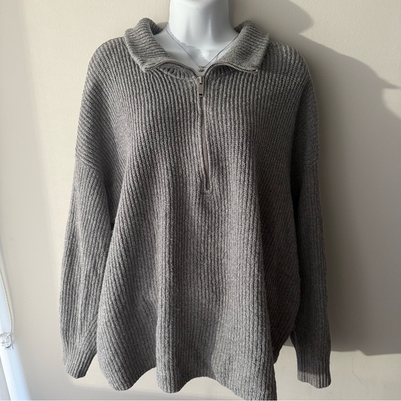 Old Navy Sweaters - OLD NAVY Gray Ribbed Quarter Zip Sweater Women’s 2X Cotton Blend